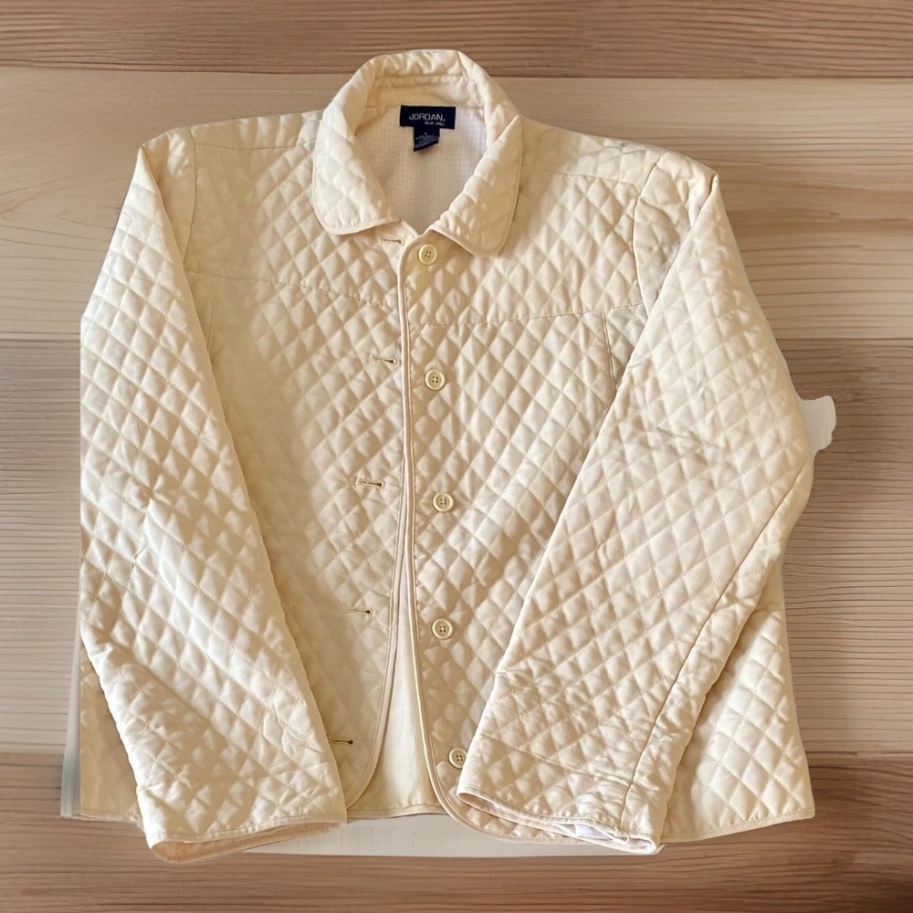 Jordan Quilted Jacket Womens Large Yellow Lined Pockets Blue Label Button Front